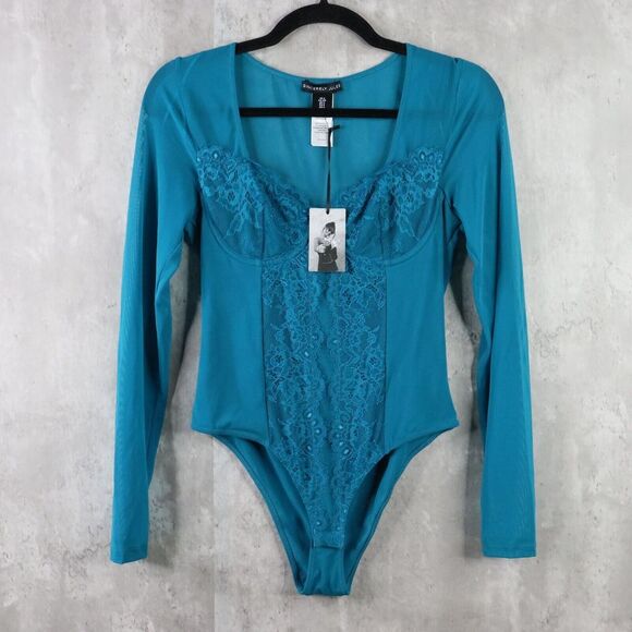 Sincerely Jules Bodysuit Womens Size‎ Small Turqouise Bustier Mesh Underwire NWT - Picture 1 of 7